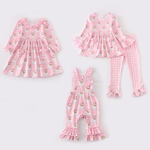 Familie Matching Outfits Girlymax Winter Kerstmis Babymeisjes Boutiek Boetiek Kinderkleding Roze Santa Milk Silk Plaid Gingham Jurk Romper Pants Set 230309