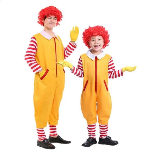 Tenues assorties pour la famille Halloween Noël Cosplay ParentChild Clown Costume Props Party Stage Performance Fastfood Jaune Vêtements pour enfants 231030