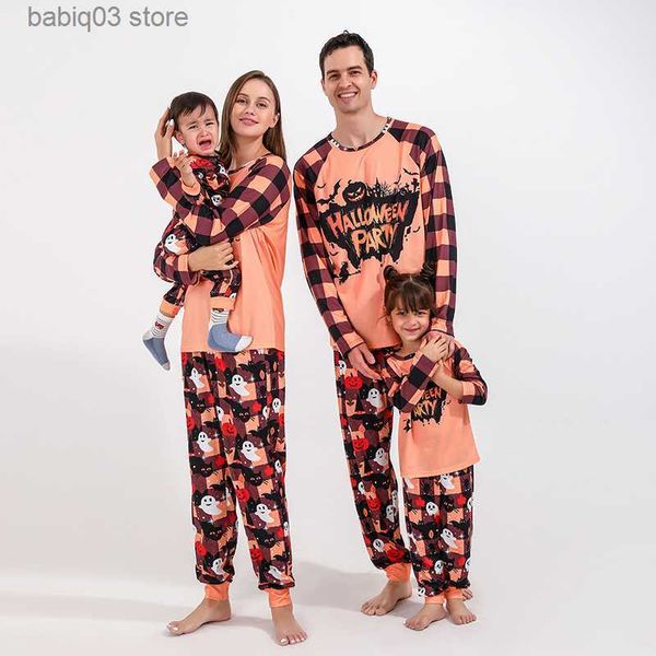 Trajes a juego de la familia Halloween Family Look 2023 Nuevo invierno Skull Print Mamá Papá Niños Trajes a juego Conjuntos de pijamas Ropa de dormir suave Ropa de fiesta informal T230921