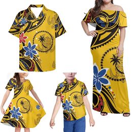 Bijpassende outfits voor het hele gezin Hycool Bijpassende outfits voor het hele gezin Chuuk Design Polynesian Tribal Hawaii Flower Print Familiekledingsets Overhemd Matched Set 230612