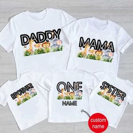 Familie Matching Outfits Kids 2 3 4 5 6 Animal Birthday Party T -shirt Matching Family Outfits Boy Shirt Party Girls T -shirt kinderen Outfit Custom Name T240513