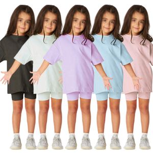 Familie matching outfits kinderen verhalen kleine kinderen babymeisjes jongens kleding 2 stuks tracksuit set oversized korte mouw katoen t-shirtshorts gezellige leggins 230530