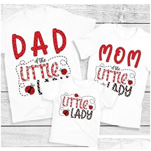 Familie matching outfits Ladybug t -shirt mooie verjaardagsmeisjes feestkleding grappige shirts set grafische tees cadeau drop levering baby kinderen dhpqf