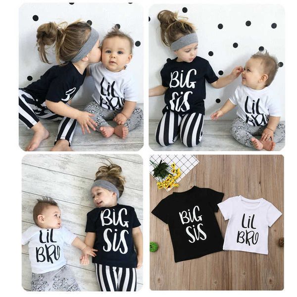 Trajes a juego de la familia Hermano pequeño hermanas mayores gemelos tops a juego niños niñas niños camisetas casuales verano manga corta camisas lindas G220519