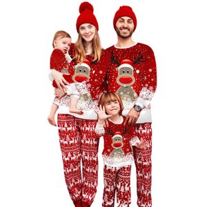 Bijpassende familie-outfits Bijpassende kerstpyjama-outfit met lange mouwen en herten-sneeuwvlokprint-pulloverbroekset voor volwassen kinderen 230825