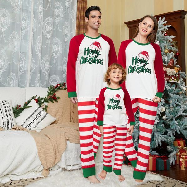 Famille correspondant tenues joyeux Noël Look parent-enfant 2 pièces costume à la maison bébé barboteuse rayé imprimé pyjama de Noël ensemble 231026