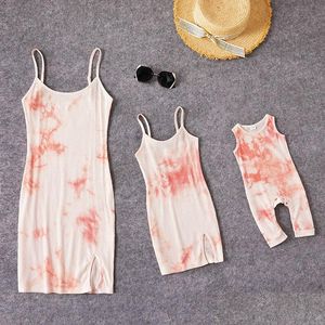 Familie bijpassende outfits mama en dochters kleding mouwloze tie-dye moeder kinderen meisjes baby romper jurk moeder zomer drop levering Dhqva