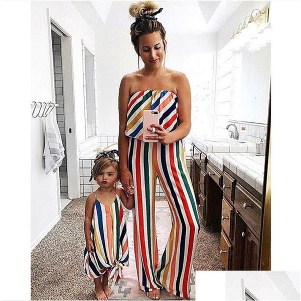 Trajes a juego para la familia Mamá y yo Ropa Vestido para niñas Raya Sin mangas Bandeau Mamelucos Madre Hija Vestidos Ladys Kids Drop D Dhebi