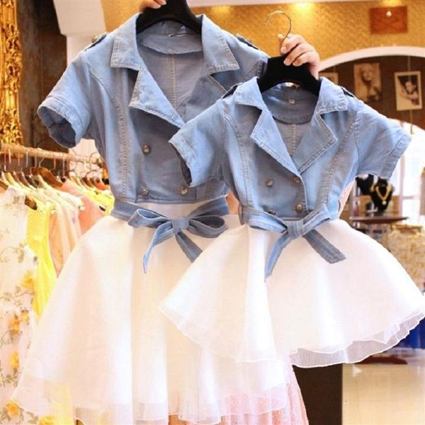 Famille correspondant tenues maman et moi mère fille robes famille Look bouton chemise tutu jupe princesse maman fille élégante DressMX263p