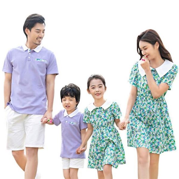 Trajes a juego de la familia Mamá Papá y yo Ropa Madre Hija Vestido floral Camiseta de verano 210521