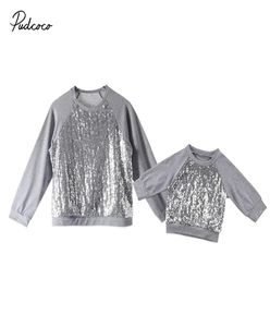 Famille correspondant tenues mère et fille femmes nouveau-né bébé filles paillettes haut à manches longues t-shirt chemisier sweat-shirt vêtements 7204016