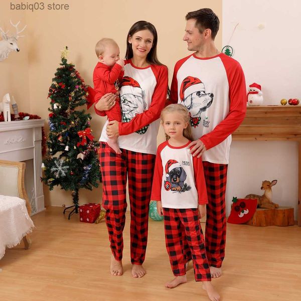 Trajes a juego de la familia Madre Hija Padre Hijo Ropa a juego Conjunto de pijamas con estampado de perro de dibujos animados para ropa de Navidad familiar Ropa de dormir suave Aspecto de Navidad T230921