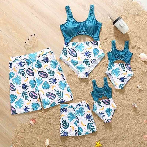 Famille correspondant tenues mère fille maillots de bain père fils short de bain maman et moi maillots de bain vêtements Look feuille maillots de bain 230726