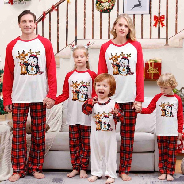 Famille correspondant tenues mère père enfants correspondant vêtements ensembles bébé barboteuse 2023 nouveau dessin animé imprimé mignon doux pyjamas de Noël ensemble famille look pyjamas T230921