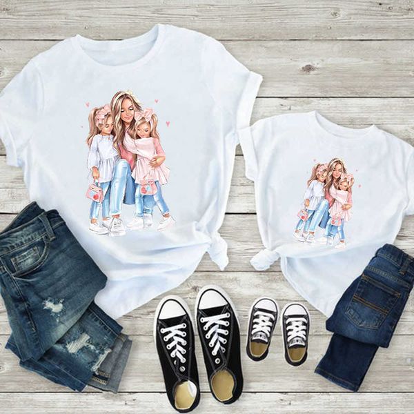 Trajes a juego para la familia Nueva madre Camisetas para niños Trajes divertidos a juego para la familia Ropa blanca de manga corta para madre e hija a juego Look familiar de verano