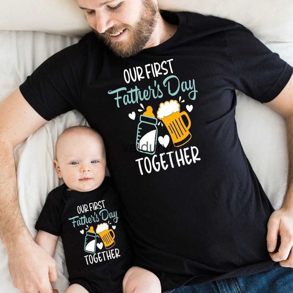 Trajes a juego para la familia Nuestro primer día del padre Papá Bebé Familia Matng Ropa Tops Papá Niños Niñas Traje de fiesta navideña Camiseta de papá Body para bebé vaiduryc