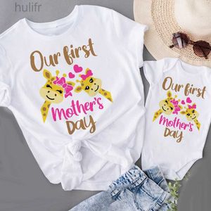 Familles Matching tenues Nos premières mères de la fête des mères imprimées Familles Match Match T-shirt T-shirt Brother Mommy and Baby Mothers Day Outfits Shirt D240507