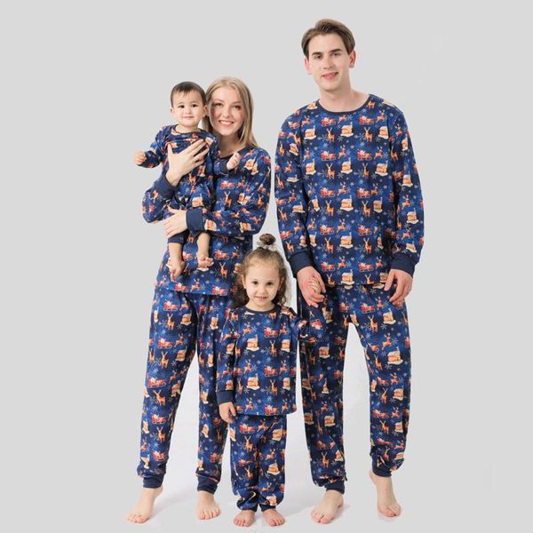 Famille Matching Tenues Parent-Child Christmas Christmas Set Blue Fashion Imprimé Pyjamas Pyjamas Two-Piece Tenfit Look ClothesFamily