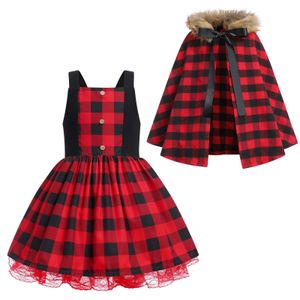 Tenues assorties pour la famille, robe de noël pour parents et enfants, filles ou femmes, deux pièces à carreaux et Cape 230923