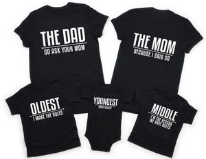 Famille correspondant tenues règles chemises papa maman plus vieux moyen plus jeune enfants t-shirts coton noir papa maman et moi bébé vêtements 230512