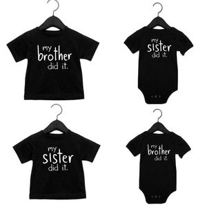 Familie matching outfits broer of zus bijpassende kleding mijn broer zus deed het zetten zwarte peuter t-shirt babykleding één cadeau directe verzending G220519