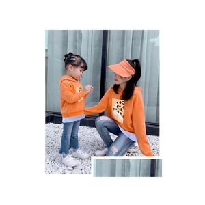 Famille Matching tenues printemps automne à manches longues Père fille bébé fille garçon t-shirt T-shirt Orange Vêtements Green Drop Livil