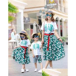 Familie matching outfits zomer coole mode mooi blauwe jurk drop levering baby kinderen zwangerschapskleding dht9x