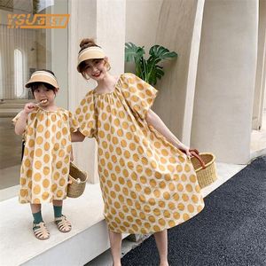 Familie matching outfits zomer moeder en dochter mouwloos golfpunt jurk kleding kleding 220914