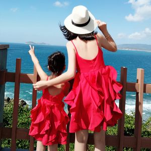 Familie bijpassende outfits zomer moeder-dochter ouder-kind jurk strand vakantie Backless slip jurk schattige rok 230506