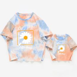 Famille correspondant tenues tenue d'été cravate teinture tournesol imprimé T-shirt maman et moi vêtements bébé fille mère fille TopFamily