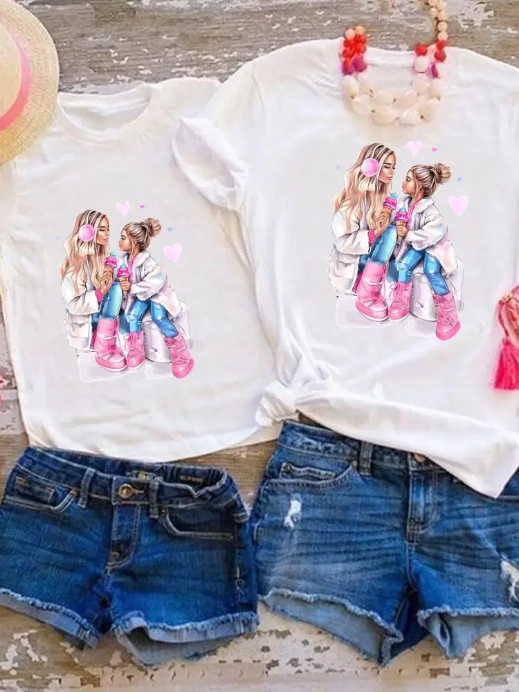 Familj matchande kläder tee grafisk t-shirt kvinnor flickor pojkar barn barn sommar härlig trend nya 90-tal mamma mamma kläder kläder