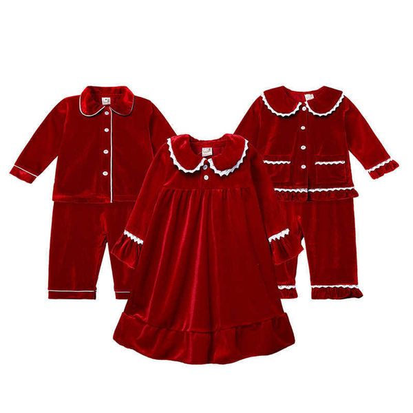 Tenues assorties pour la famille Pyjamas pour enfants en velours Pyjamas de Noël rouges Ensemble de vêtements pour enfants Automne Chambre douce Pyjamas pour filles Ensemble de pyjamas pour garçons G220519