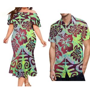 Famille correspondant tenues Vintage Couple vêtements femmes sexy robe moulante polynésien Tribal Design ensembles élégant grande taille tenue parent-enfant 231113