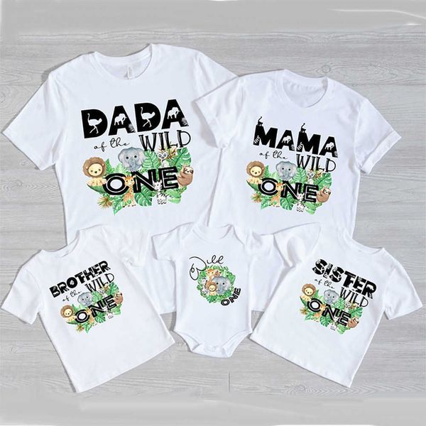 Tenues assorties pour la famille, vêtements assortis pour la famille sauvage, fête dans la jungle, papa, maman, sœur, frère, look bébé, T-shirt, anniversaire, chemises de famille, hauts