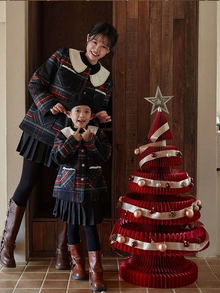 Famille correspondant tenues hiver noël chaud manteau enfants fille épaissir Plaid mère fille tenue 231121