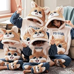 Familie Bijpassende Outfits Winter Dikker Ouderkind Pijamas Set Mannen Anime Nachtkleding Volwassen Cartoon Kat Pyjama Koreaanse Hoodie Pakken 231121