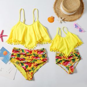 Famille correspondant tenues jaune mère et fille Bikini maillots de bain plage bain maillots de bain maman moi vêtements prêt 230512