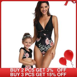 Traje de baño familiar a juego Lady Bikini Girls con pantalones cortos Traje de baño Estampado floral Niños Ropa de playa Trajes de baño 3-12 años