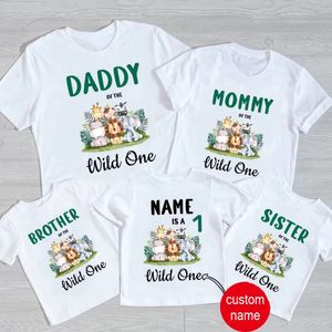Familie Matching Zoo Animal Party Birthday T -shirt Wild One Cleren Kids Boy Shirt Party Girls T -shirt kinderen Outfit Custom Name 240507