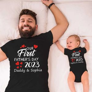 Family Outfits Customized Name Our First Father's Day 2023 Dad and Daughter Son Family Clothing Baby Tights Personalized Gift for Father's Day G220519