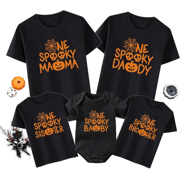 Trajes familiares Fantasma divertido mamá y papá hermano hermanas bebé impresión ropa familiar algodón apariencia familiar fiesta de halloween camisa ropa G220519