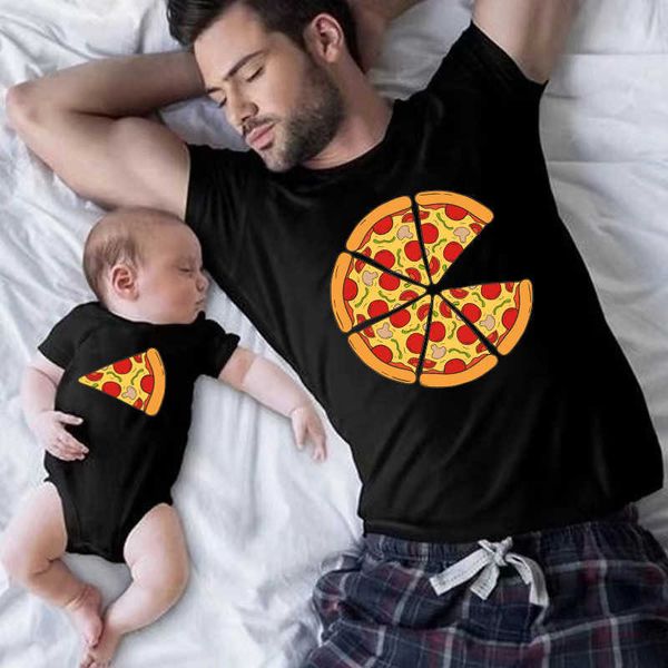 Tenues de famille Impression de pizza et de tranche de pizza intéressantes Chemises de famille Coton Papa et fille Fils Enfant T-shirt Body bébé Cadeau de fête des pères G220519