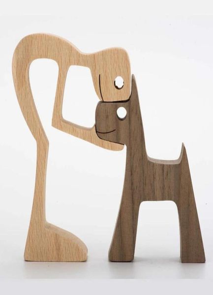 Familia Cachorro Madera Perro Artesanía Estatuilla Artes Artesanía Escritorio Mesa Adorno Tallado Modelo Hogar Oficina Decoración Mascota Escultura Perros Lo3842489