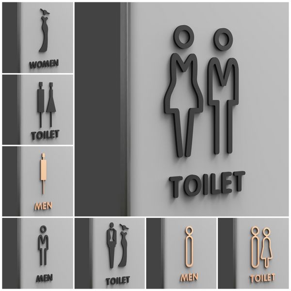 Résidence familiale appartement hôtel restaurant salle de bain salle de bain porte hommes et femmes logo toilettes 3d Numéro de maison bricolage Black Gold Art