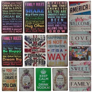 Familieregels Welkom metal schilderen Home Decor Vintage America Metal Wall Art Tin Sign Chic Restaurant Woonkamer Wandborden 20cmx30cm Woo