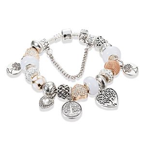 Arbre généalogique pendentif bracelet à breloques avec boîte d'origine pour Pandora 925 plaqué argent bijoux de fête pour femme petite amie cadeau serpent chaîne bracelets à breloques ensemble