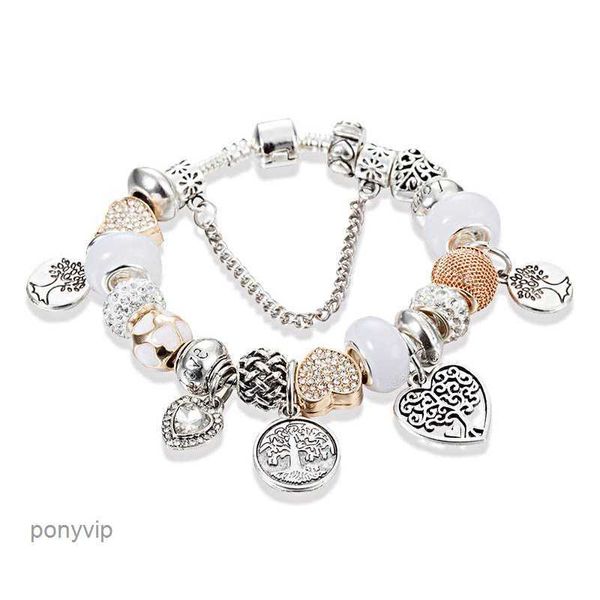 Bracelet à breloques avec pendentif arbre généalogique avec boîte d'origine pour bijoux de fête plaqué argent 925 pour femme, cadeau pour petite amie, chaîne serpent, ensemble de bracelets à breloques YZ7P