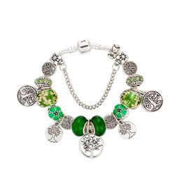 Arbre généalogique pendentif vert bracelet à breloques ensemble pour Pandora 925 argent plaqué serpent chaîne bracelets à breloques pour femmes bijoux de fête bracelet de luxe avec boîte d'origine