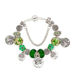 Arbre généalogique pendentif vert bracelets porte-bonheur pour Pandora 925 plaqué argent serpent chaîne bijoux de fête pour femme petite amie cadeau designer bracelet avec boîte d'origine