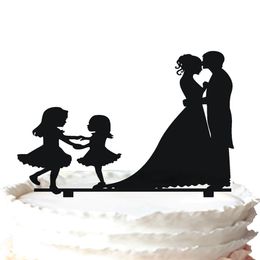 Novias y novios de la familia para el pastel de bodas de la boda y dos niñas 37 Color para la opción 201T